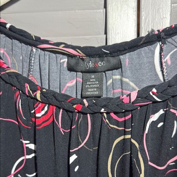 Black Blouse with Pink and White Swirls - Picture 5 of 8